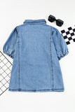 Short Bubble Sleeve Snap Button Denim Shirt