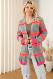 Stripe Printed Ribbed Long Knitted Cardigan