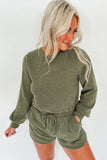 Corded Pullover Long Sleeve Drawstring Romper