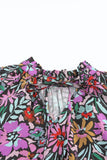 Blouse multicolore à col en V et manches longues à volants et imprimé floral