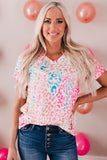 Colorful V Neck Short Sleeve Top