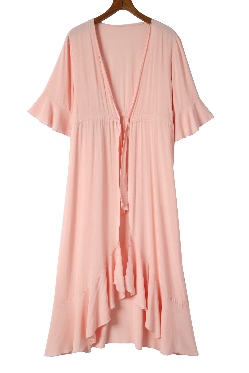 Ruffle Half Sleeve Tie Front Flowy Beach Cover Up