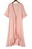 Ruffle Half Sleeve Tie Front Flowy Beach Cover Up