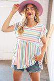 Stripe Print Textured Knit Babydoll Blouse