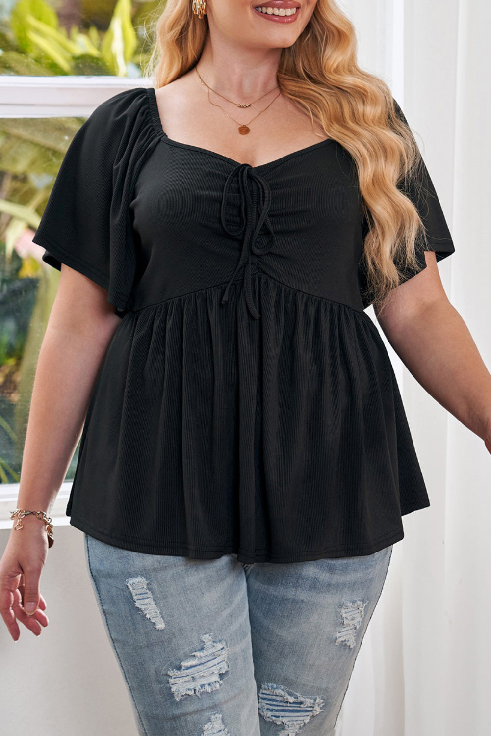 Plus Size Ruched Front Babydoll Top