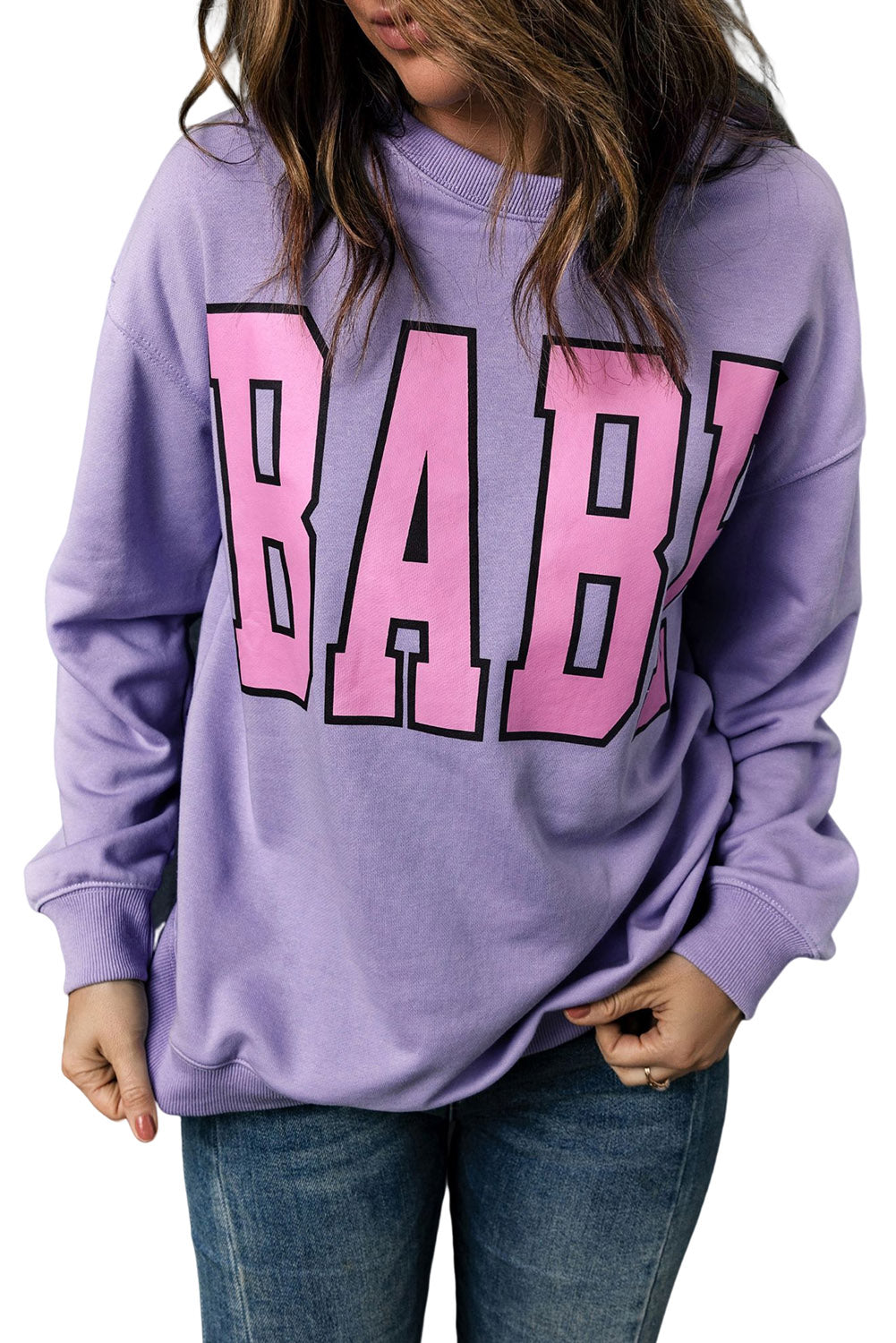 BABE Letter Graphic Pullover Sweatshirt