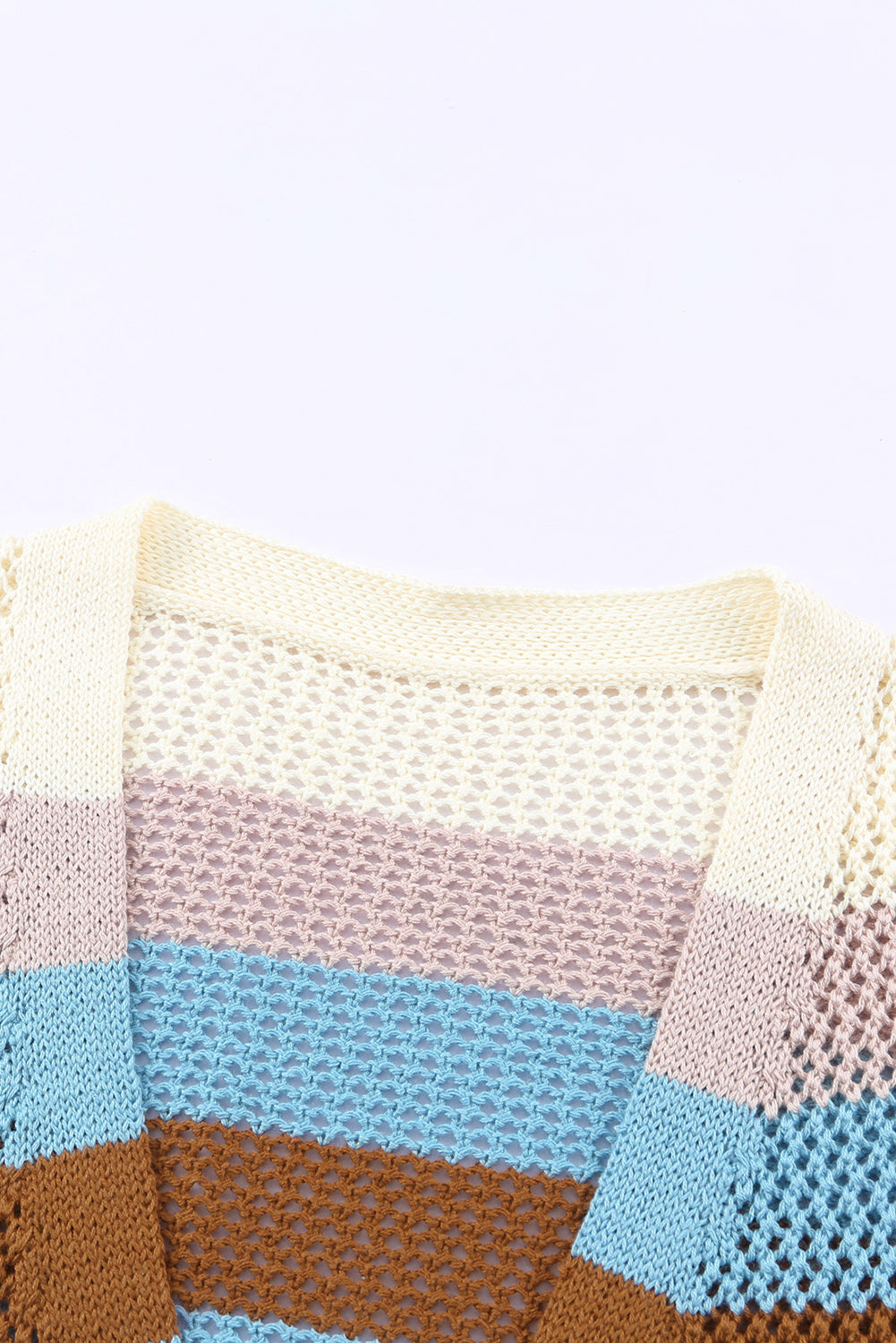 Striped Color Block Hollowed Knit Cardigan