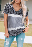 Gray Ribbed Leopard Tie Dye Snap Button Tank Top