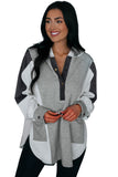 Green Color Block Exposed Seam Buttoned Neckline Hoodie