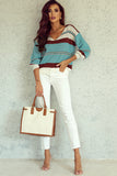 Striped Pattern Knit V Neck Sweater