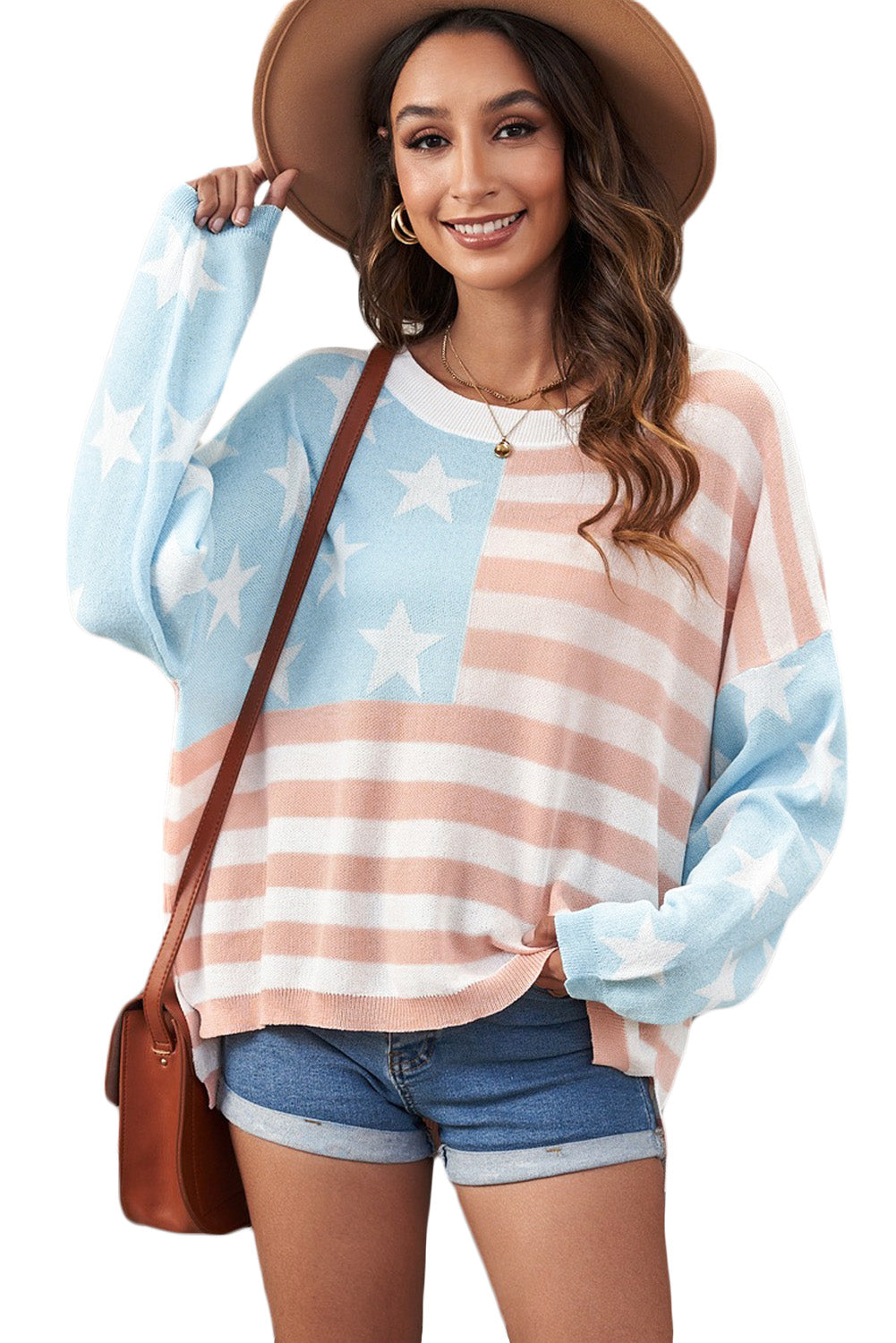 Blue US Flag Print Sweater