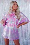 Shiny Iridescent Stay Wild Graphic Oversized Tee