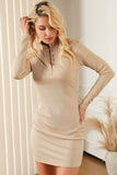 Long-Sleeve Henley Mini Bodycon Dress