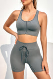 Zipped Ribbed Racerback Sports Bra