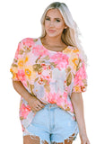 Pink Floral Print Tiered Ruffled Long Sleeve Blouse