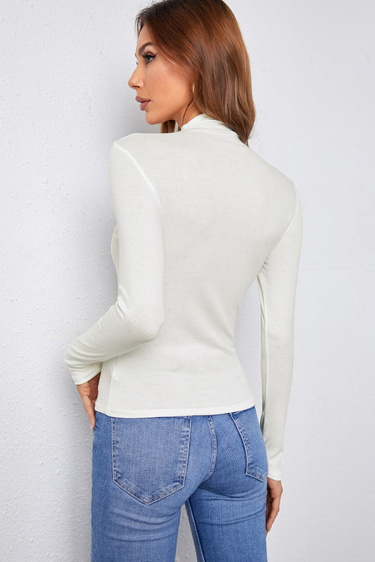 Mock Neck Long Sleeve Stretchy Basic Top