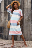 Striped Color Block Loose Fit 3/4 Sleeve Dress