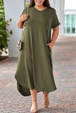 Plus Size V Neck Rolled Cuffs Maxi Dress