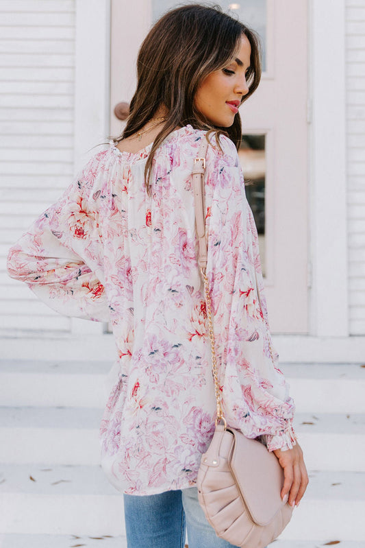 Vibrant Floral Printed Ruffle Trim Blouse