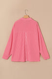 Pink Plus Size Ribbed Pocketed Long Sleeve Henley Top