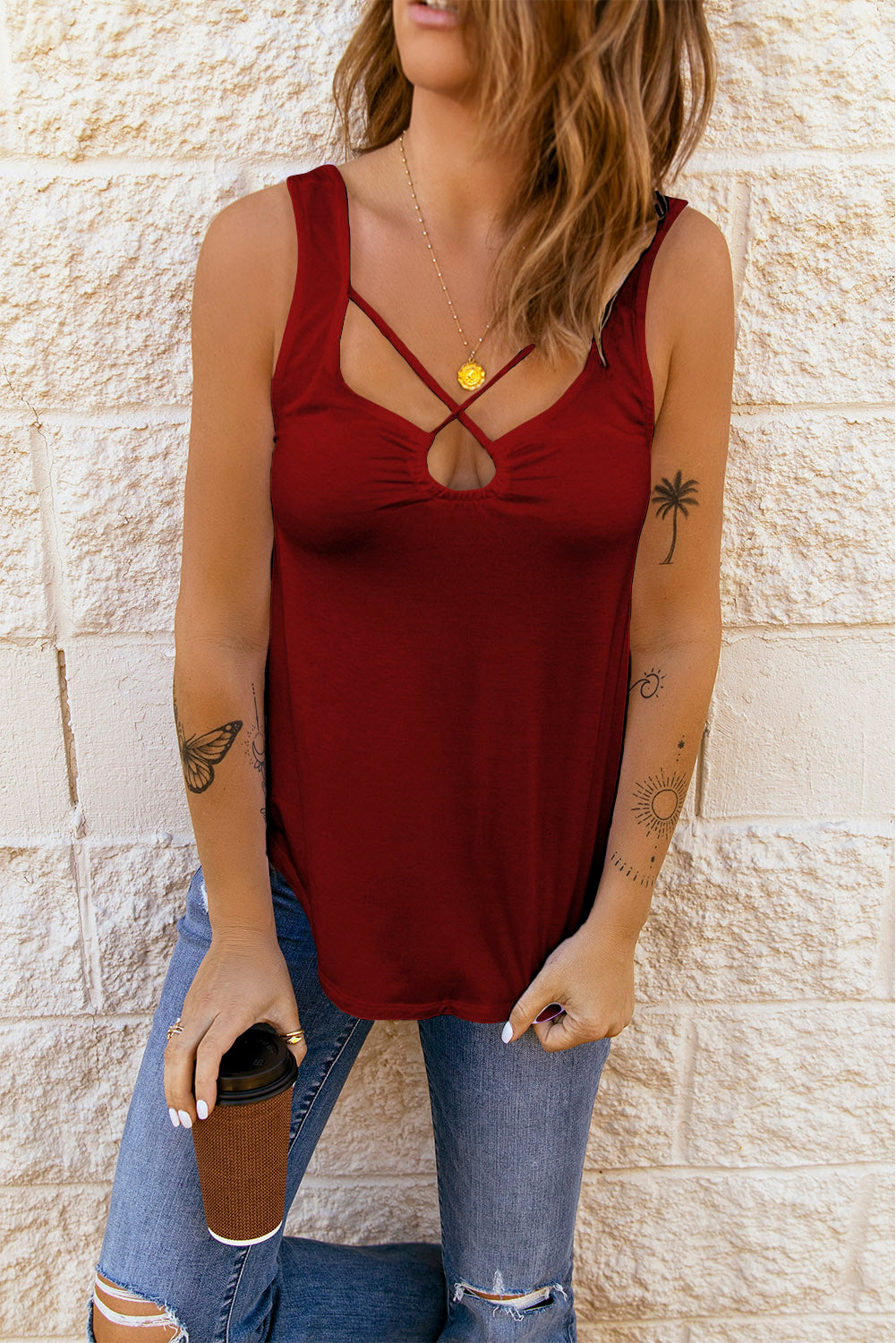 Solid Criss Cross Tank Top