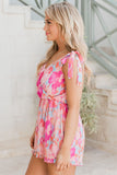 Wrap V Neck Tie Shoulder Abstract Print Sleeveless Romper