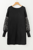 Black Crochet Lace Sleeve Ribbed Knit Cardigan