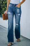 High Rise Washed Distressed Flare Jeans