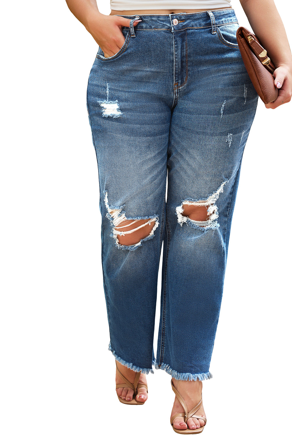 Plus Size Open Knee Distressed Jeans