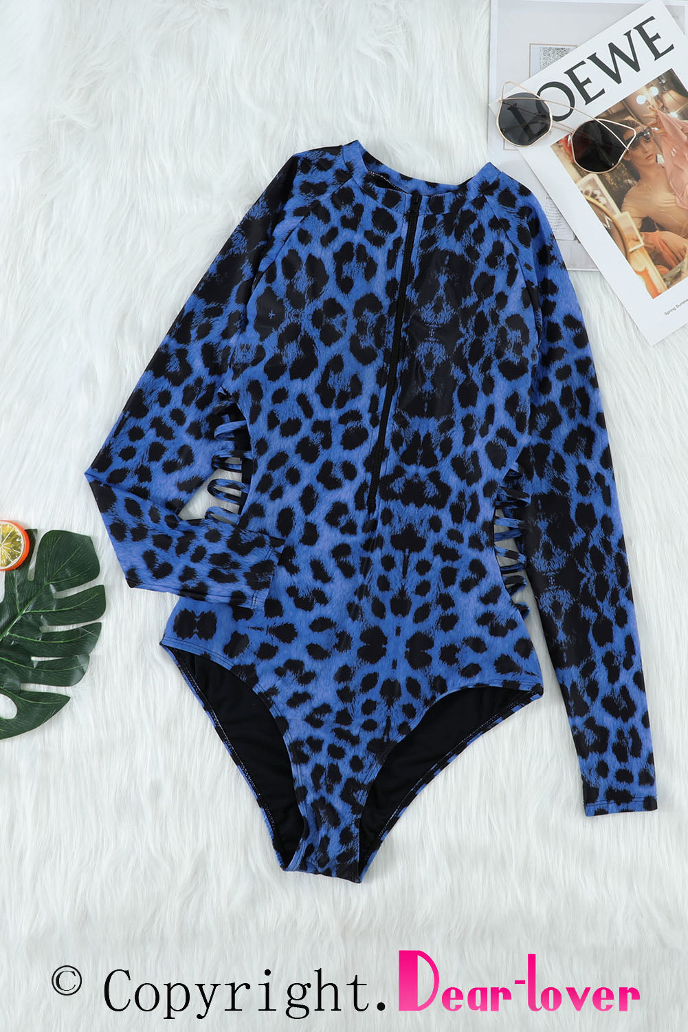 Leopard Print Zipper Cut-out Rash Guard Swimsuit