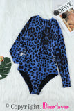 Leopard Print Zipper Cut-out Rash Guard Swimsuit