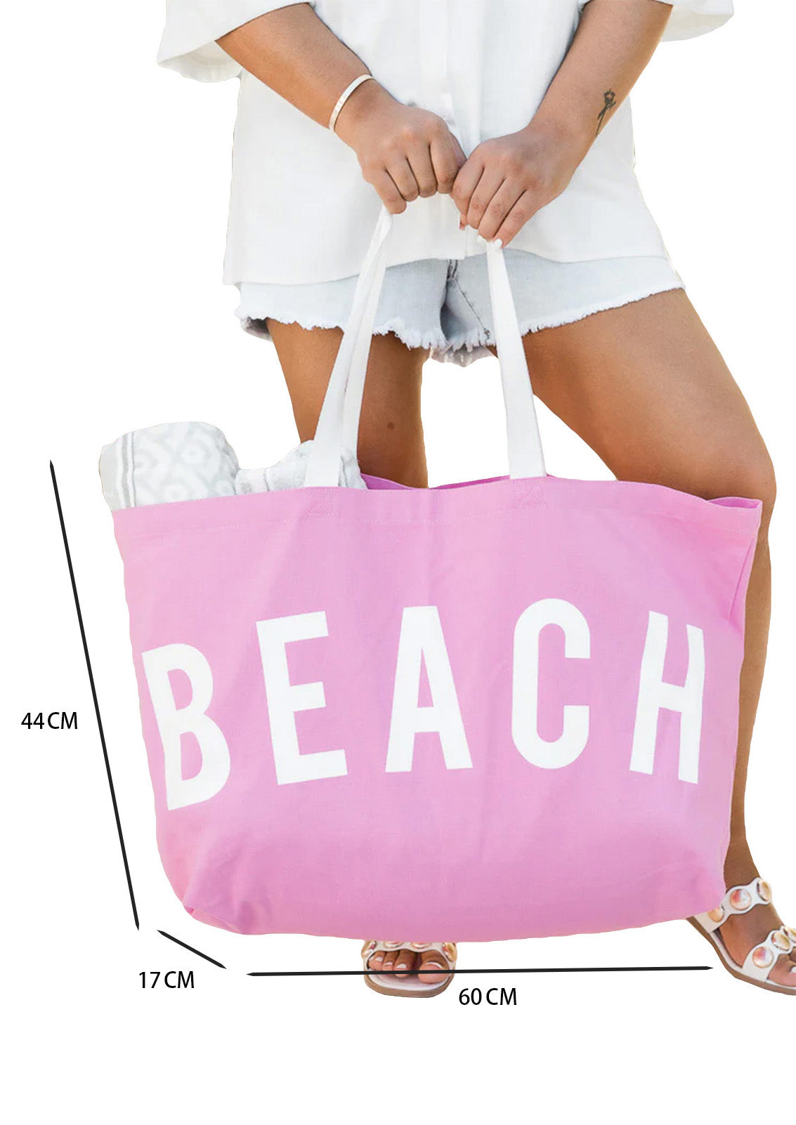 BEACH Letter Print Large Canvas Bag