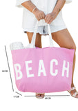 BEACH Letter Print Large Canvas Bag