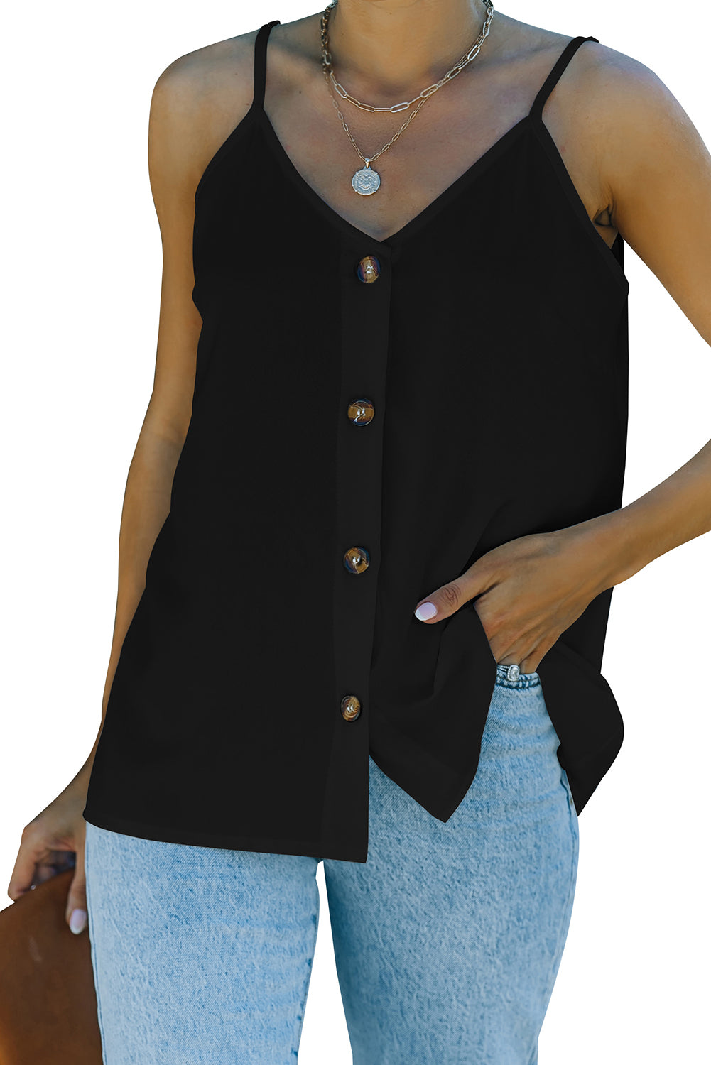 Spaghetti Strap Buttoned Tank Top