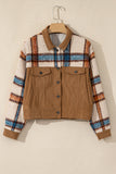 Khaki Plaid Corduroy Flap Pockets Boxy Chunky Jacket