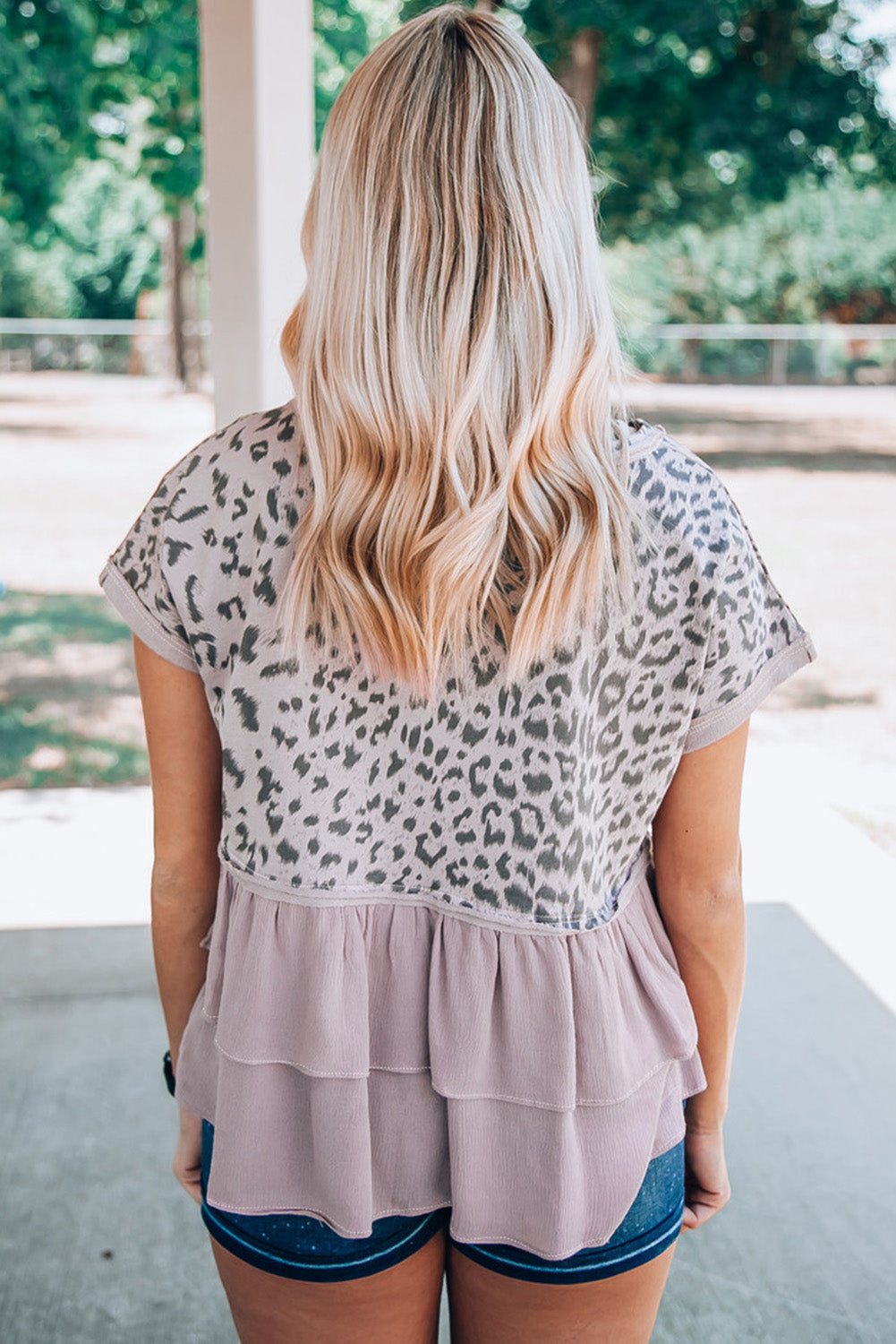 Pink Leopard Tiered Ruffle Short Sleeve Top