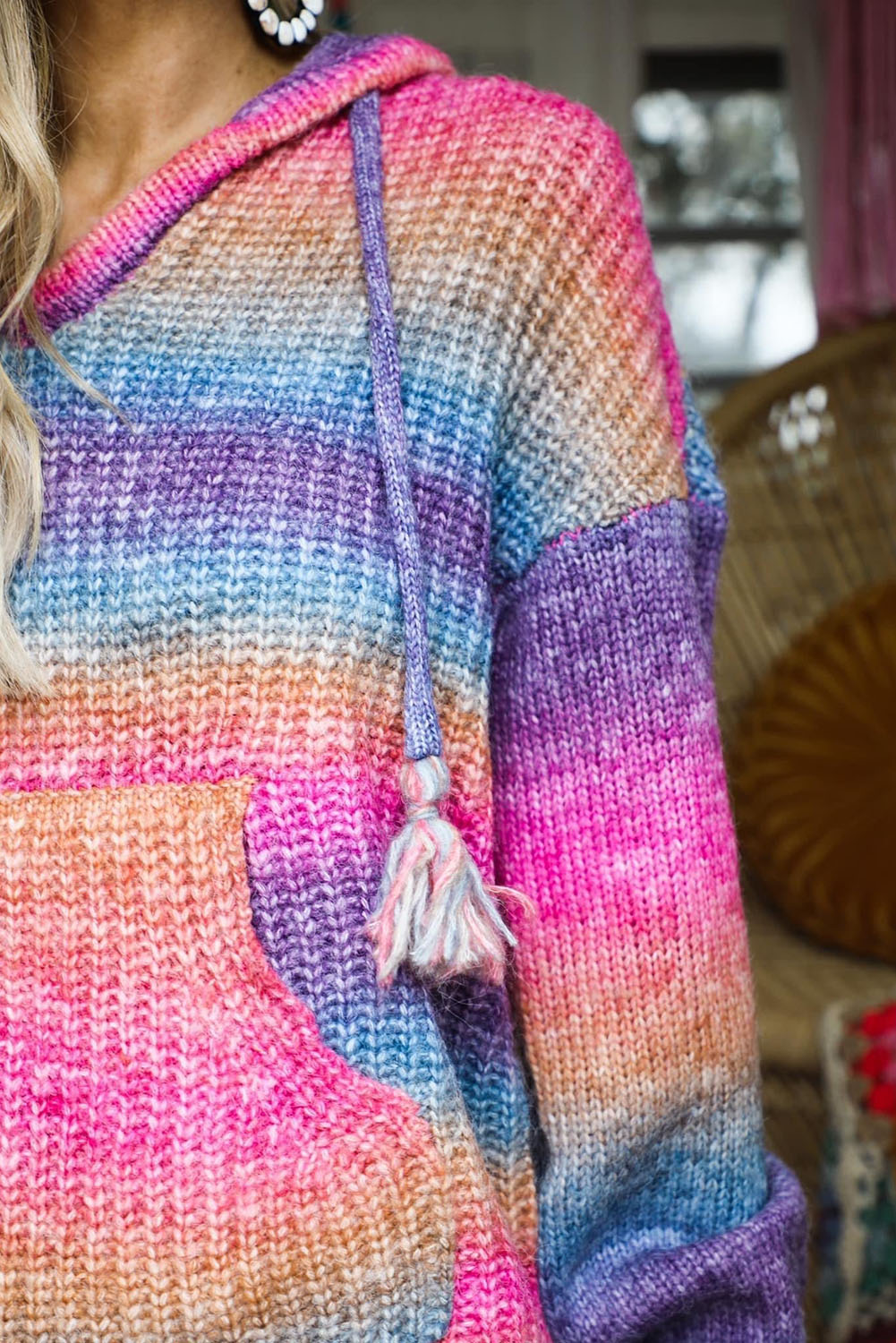 Pull à capuche multicolore ombré avec poche kangourou