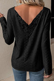 White Floral Lace Splicing Eyelet Long Sleeve Top