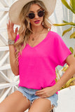 Solid V Neck Short Sleeve Blouse