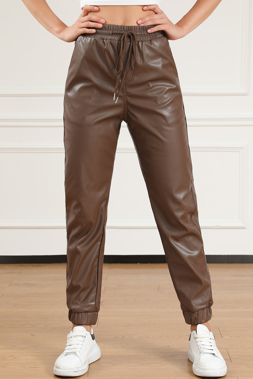 Leather Tie Waist Jogger Pants