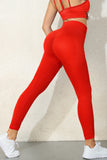 Leggings de sport taille haute froissés rouges