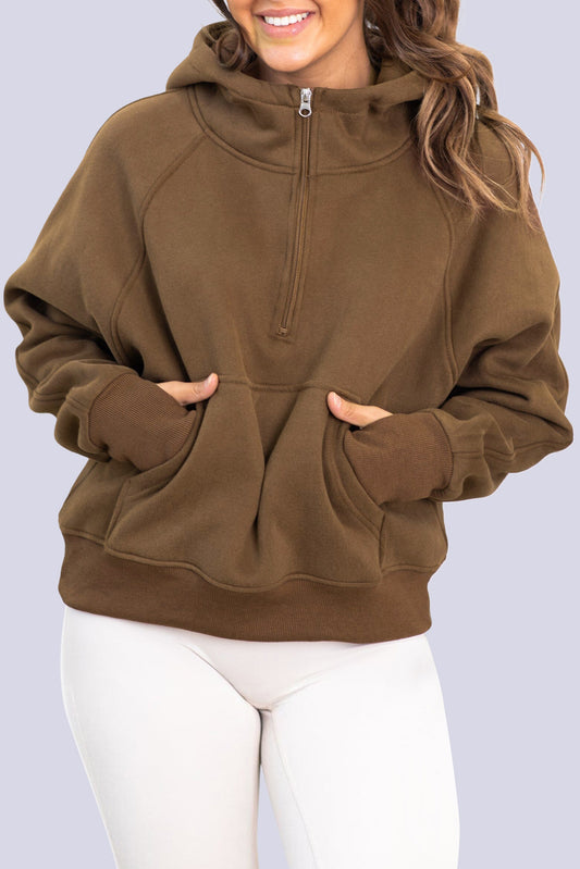 Kangaroo Pocket Half Zipper Loose Fit Hoodie