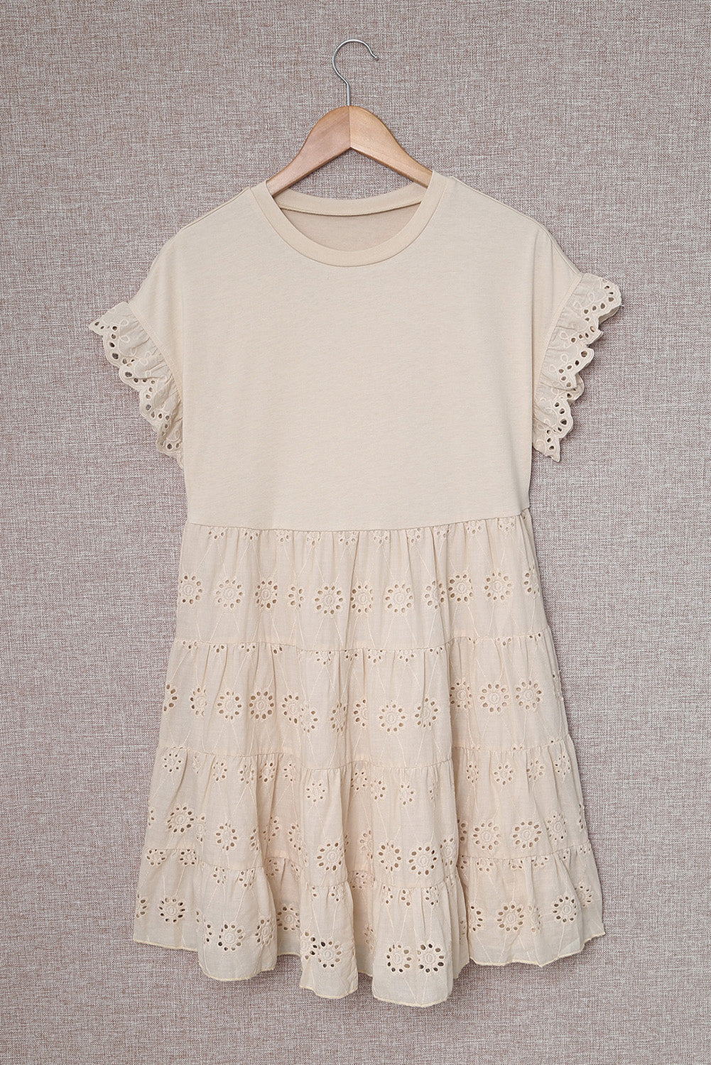 Eyelet Pattern Tiered Short Dress