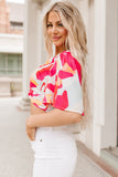 Abstract Print V Neck Twist Front Cropped Blouse