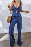 Cut Out Zipped Sleeveless Denim Jumpsuit