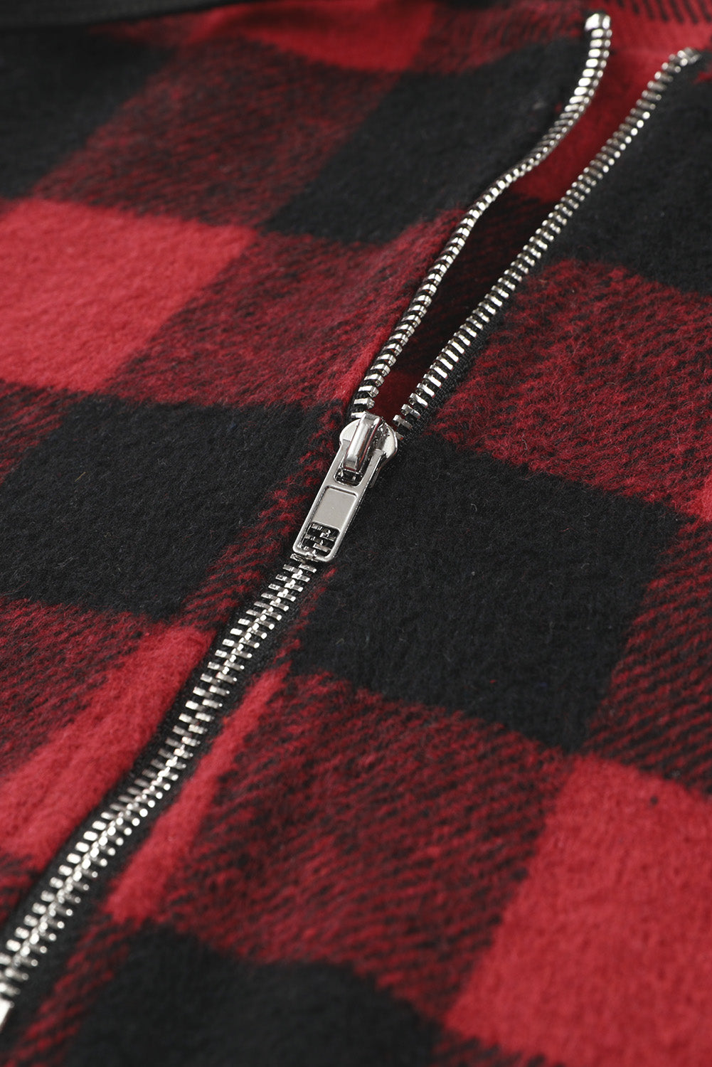 Buffalo Plaid Zipped Front Pocketed Hoodie