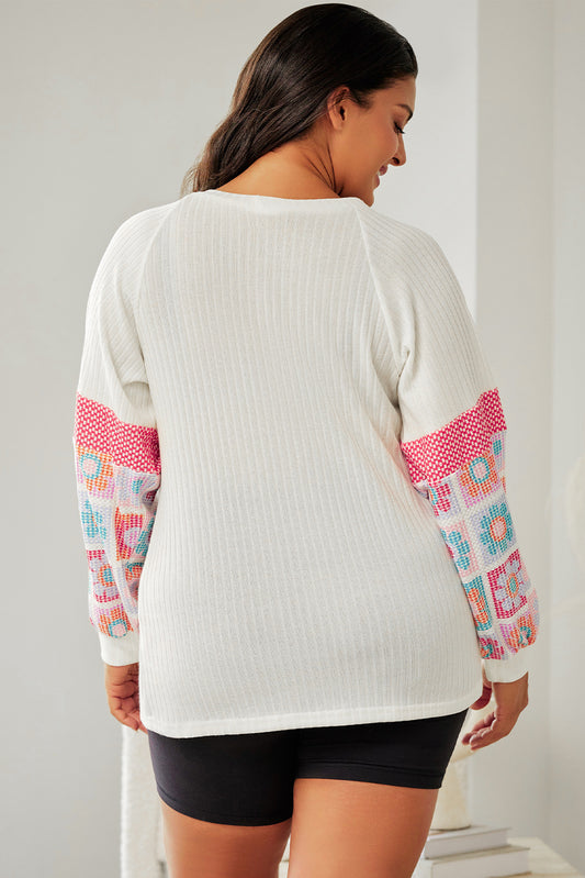 Haut à Manches Bulles Raglan Imprimé Floral Grande Taille Abricot 