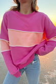 Sachet Pink Colorblock Patchwork Drop Shoulder Ribbed Trim Sweatshirt