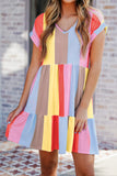 Stripe Color Block Ruffled T-shirt Dress