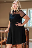 Plus Size Collared Mesh Yoke Fit Flare Dress